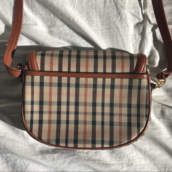 Vintage 80s Plaid Canvas/ Leather Cross Body Bag - Picture 4 of 16